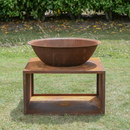 Rustic Fire Bowl & Wood Store - 72cm Diameter